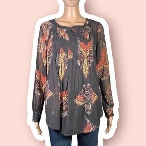 Daniel Rainn Sheer Layered Boho Printed Top Size Small - "Mattie"